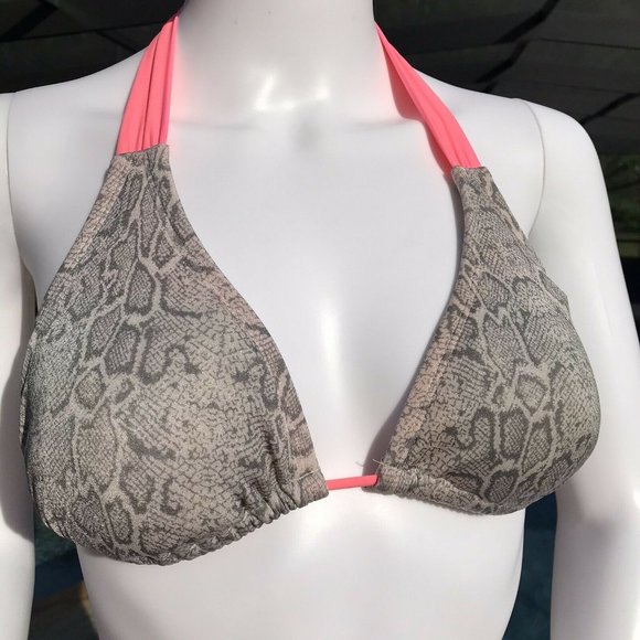 Womens Swimsuit Top, Bikini Top, Swimwear Medium, Coral & Shimmering Snake Print - Picture 1 of 8